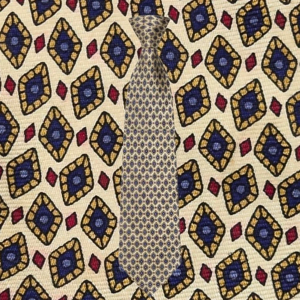 J Crew Necktie Mens Gold Blue Red Geometric Diamond‎ Silk Tie